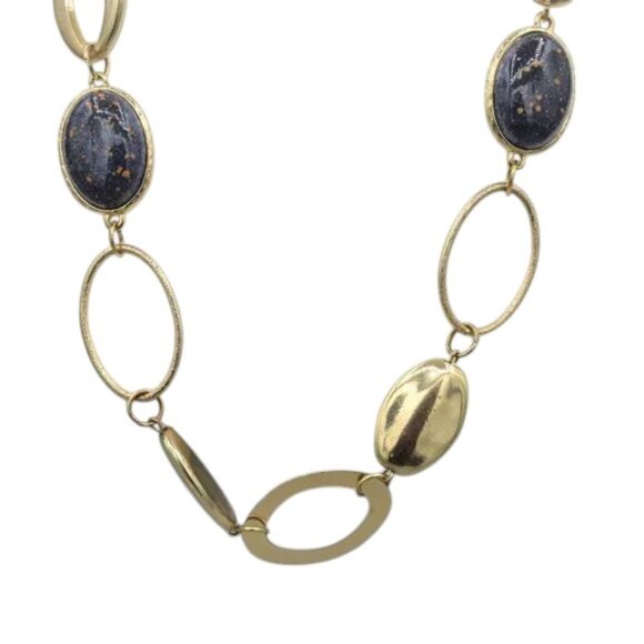 Vintage Necklace Gold Plated Toned & Faux Bloodstone Large Link - Picture 3 of 8